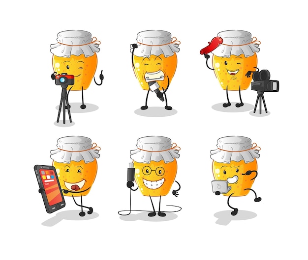 Honey jar technology group character cartoon mascot vector