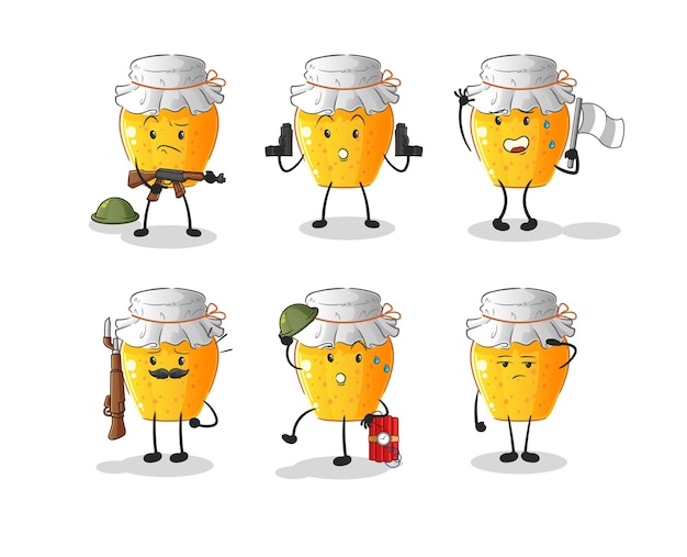 Honey jar troops character cartoon mascot vector