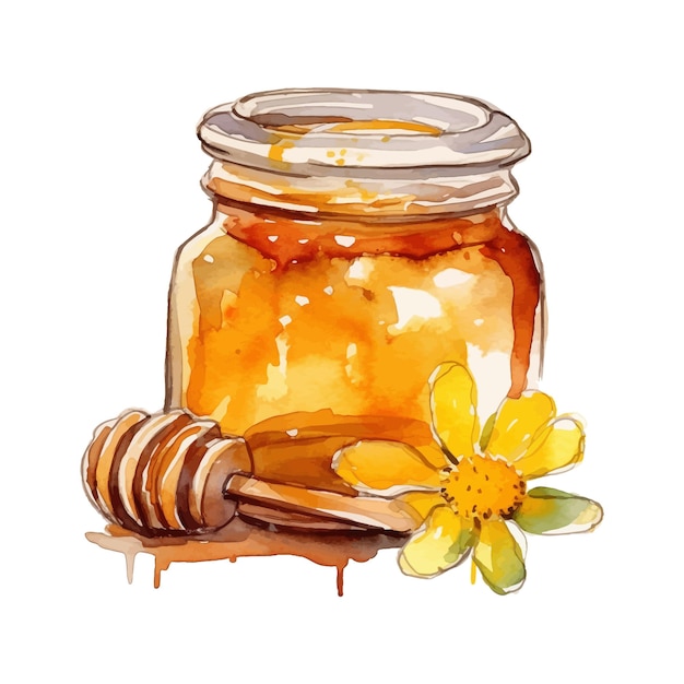 Honey jar watercolor clipart white background