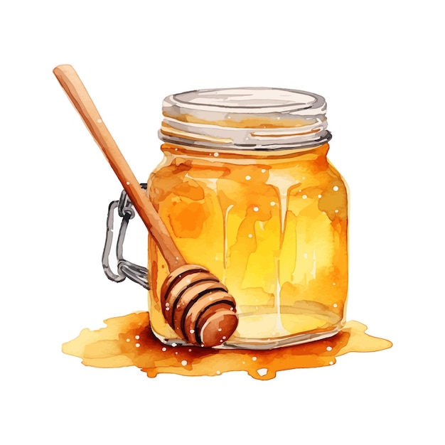 Acquerello di barattolo di miele sullo sfondo bianco