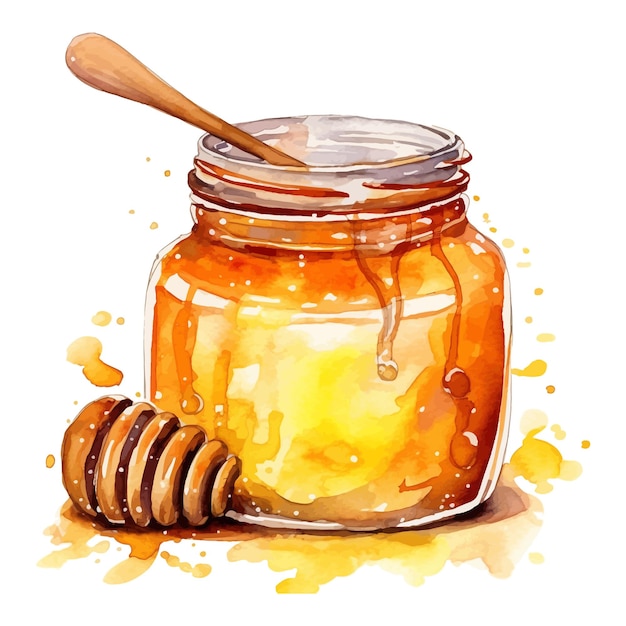 Honey jar watercolor clipart white background