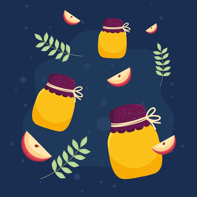 Honey jars and apples