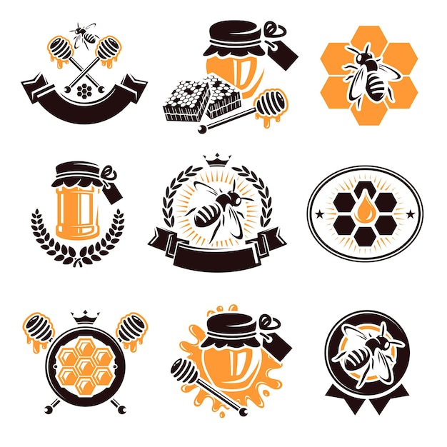 Honey labels and elements set collection  icon honey vector