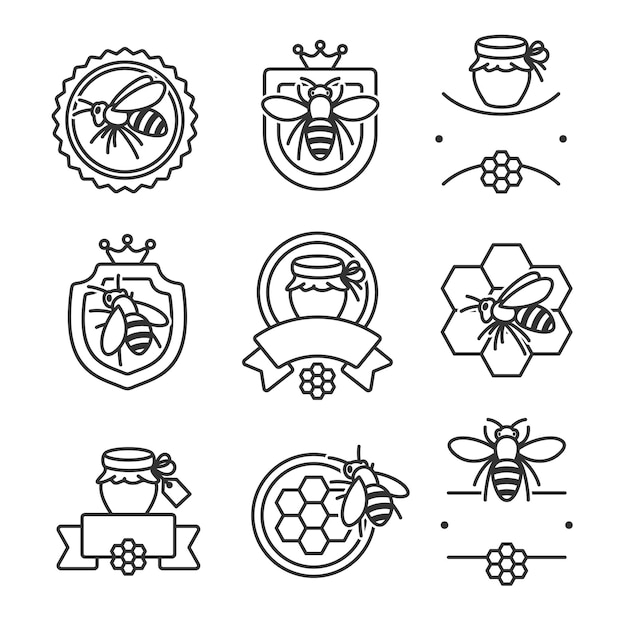 Vector honey labels and elements set collection  icon honey vector