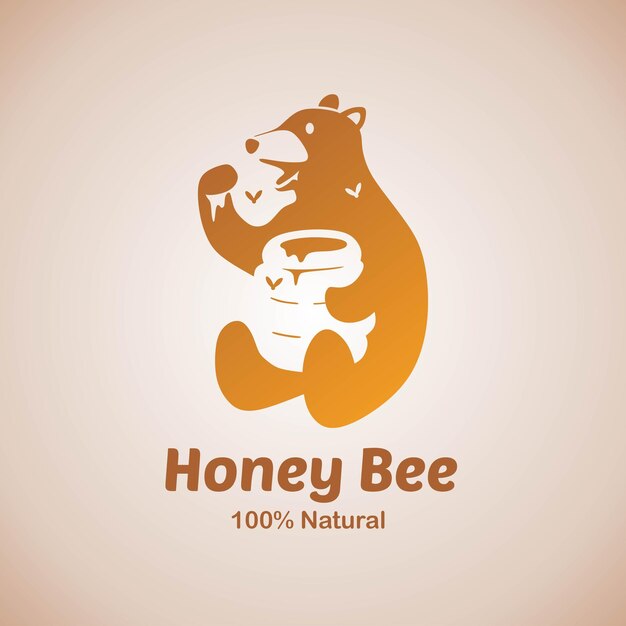 Vettore logo del miele con api orsi e illustrazione a nido d'ape