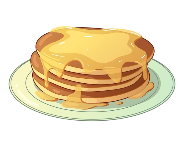 Honey Pancakes Cartoon Vector Illustration