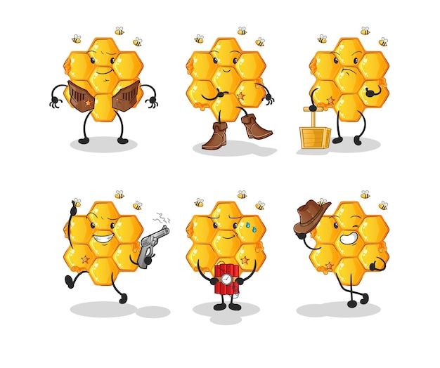 Honey pattern cowboy group character cartoon mascot vector