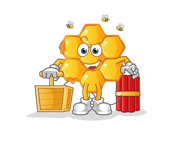 Honey pattern holding dynamite detonator cartoon mascot vector