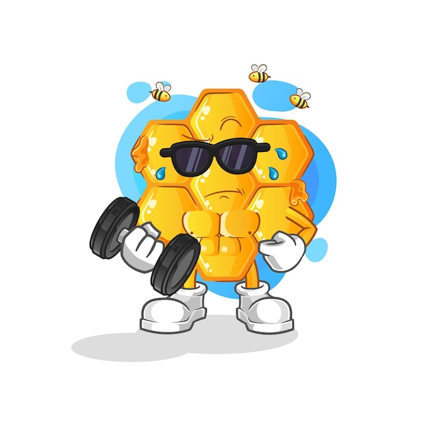 Vector honey pattern lifting dumbbell vector. cartoon character