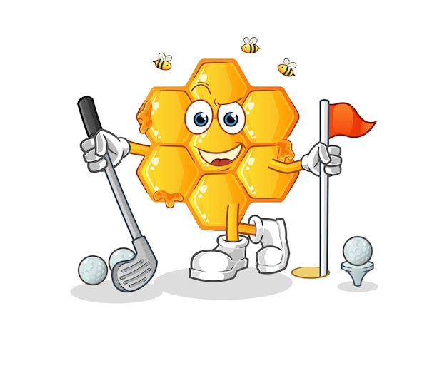 Honey pattern playing golf vector. cartoon character