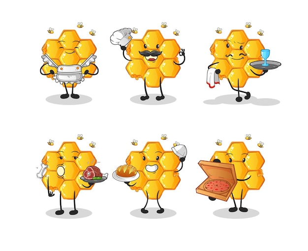 Honey pattern restaurant group character. cartoon mascot vector