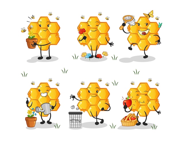 Honey pattern save the earth group cartoon mascot