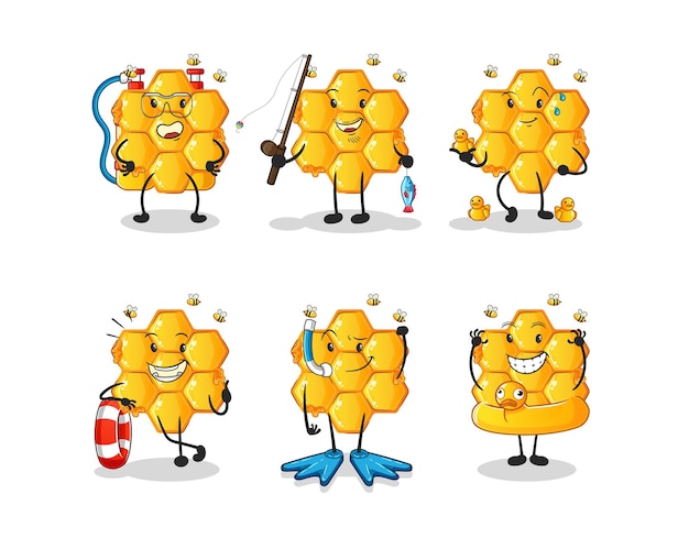 Honey pattern water activity group cartoon mascot vector