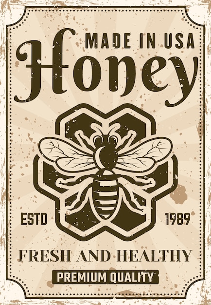 Honey poster in vintage style for product advertising