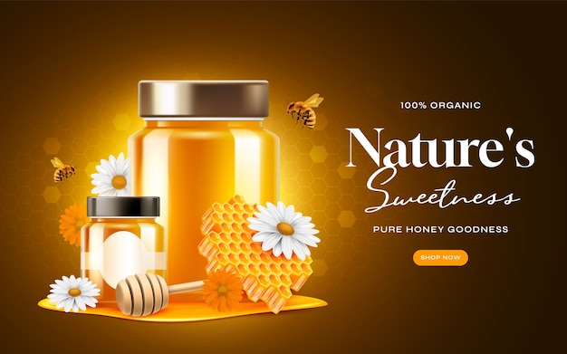 Honey product advertising illustration in realistic style