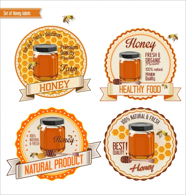 Vector honey retro vintage labels