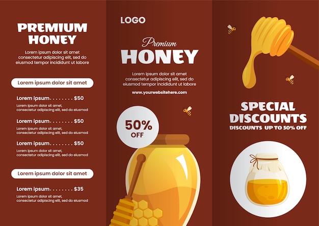 Vector honey store brochure flat cartoon hand drawn templates background illustration