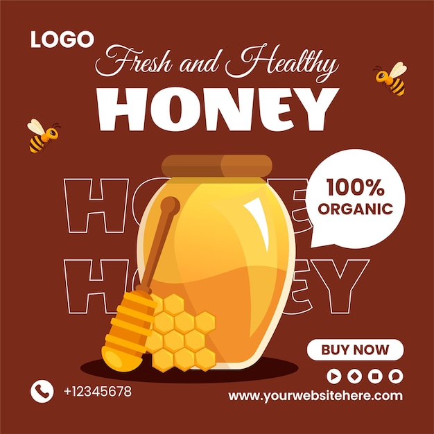 Honey Store Social Media Illustration Flat Cartoon Hand Drawn Templates Background