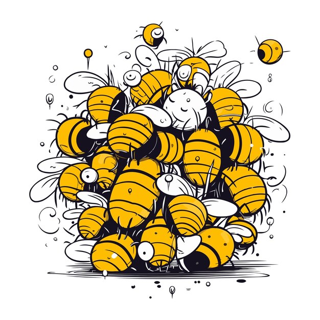 Honeybee doodle met de hand getekende vector illustratie Cartoon stijl