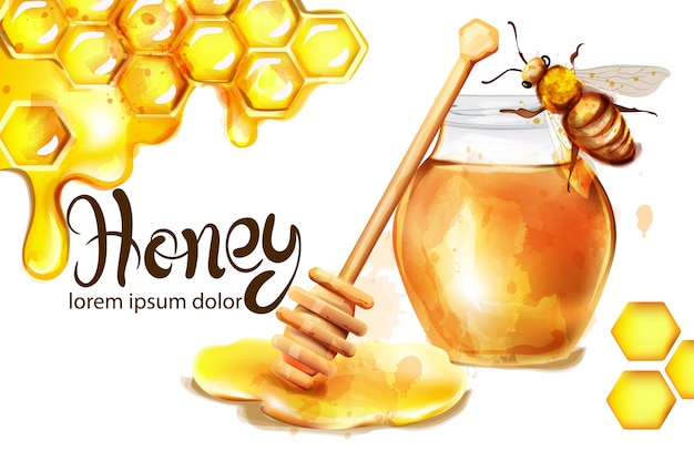 Honeycomb banner watercolor illustration