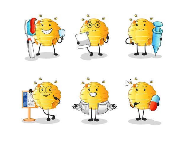 Honeycomb doctor group character. cartoon mascot vector