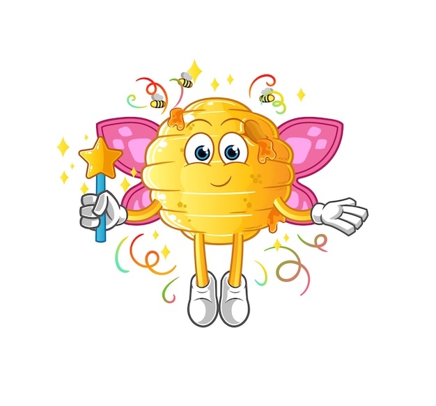 Honeycomb fairy with wings and stick. cartoon mascot vector