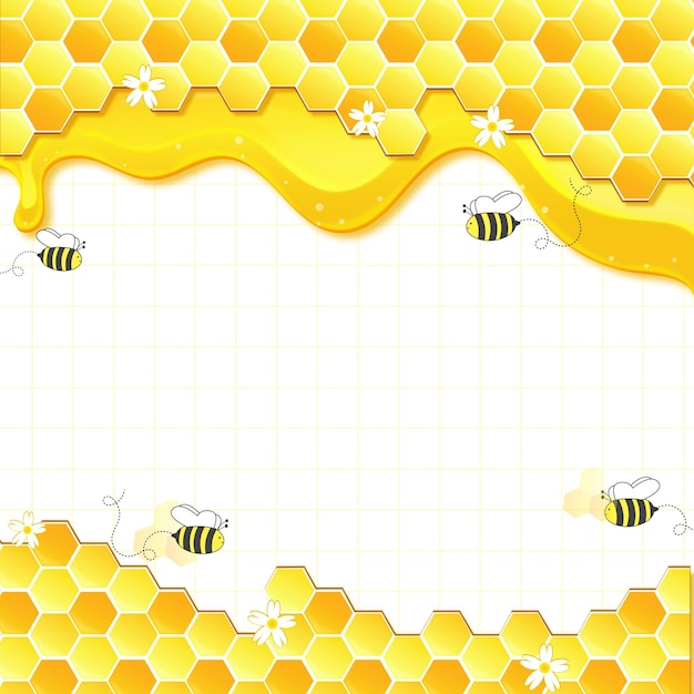 꽃 벌과 액체  배경의 벌 프레임 소셜 미디어 템플릿