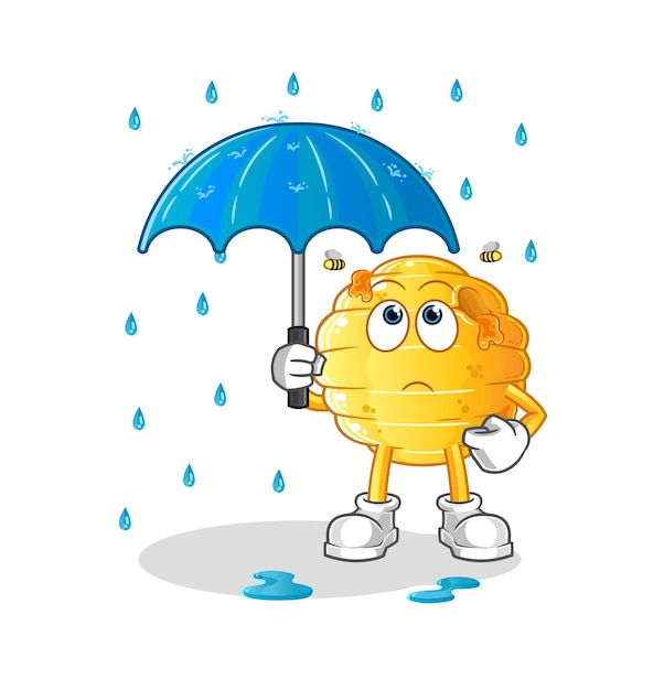 Honeycomb holding an umbrella illustration. character vector