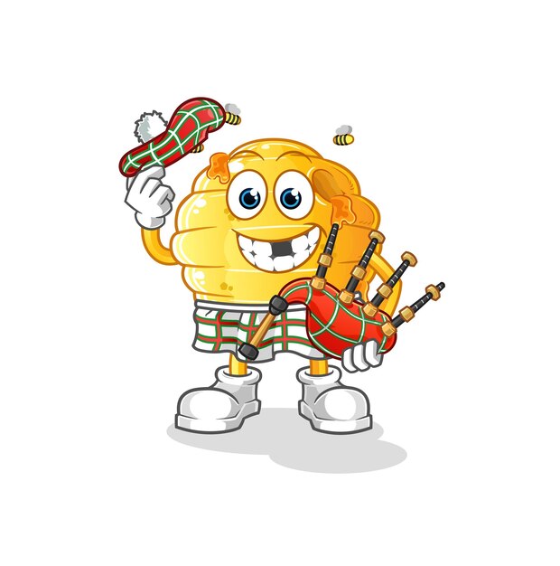 honeycomb scottish with bagpipes vector. cartoon character