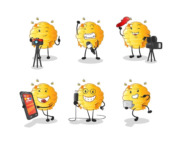 Vector honeycomb technology group character. cartoon mascot vector