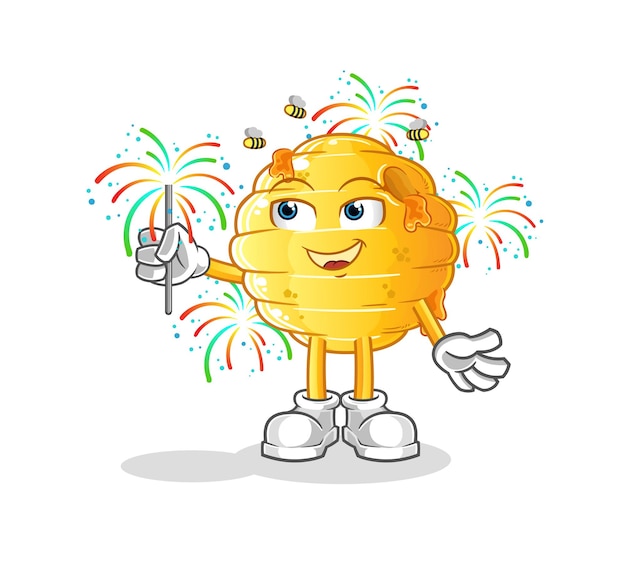 Honeycomb with fireworks mascot. cartoon vector