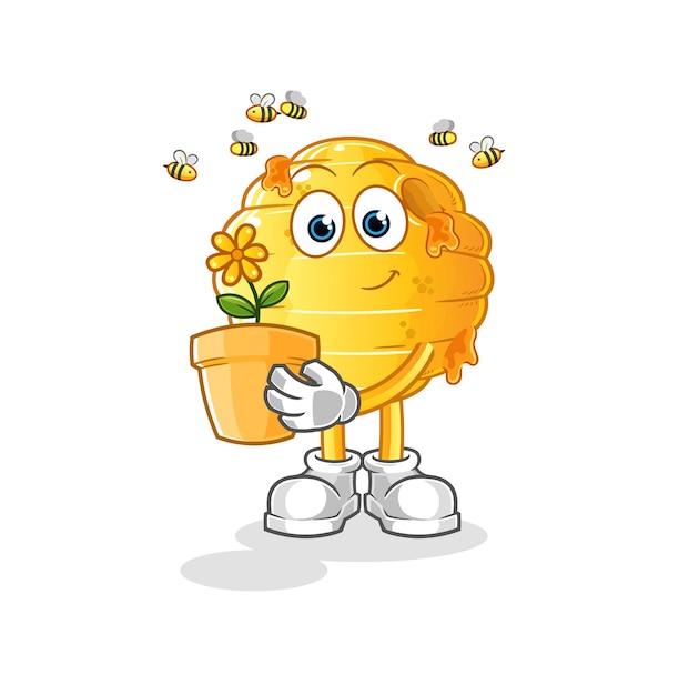 Honeycomb with a flower pot. character vector