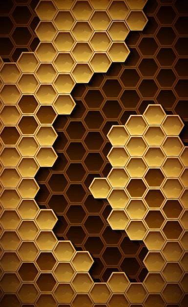 Honeycombs with honey Vector illustration of cells with bee honey and a frame with empty cells