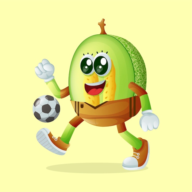 축구공을 차는 단물 멜론 캐릭터 어린이 상품 및 스티커 배너 홍보에 적합