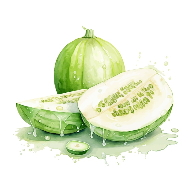 Honeydew melon watercolor clipart white background