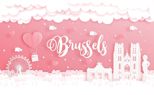 Honeymoon trip and valentine's day concept with travel to brussels, belgium and world famous landmark