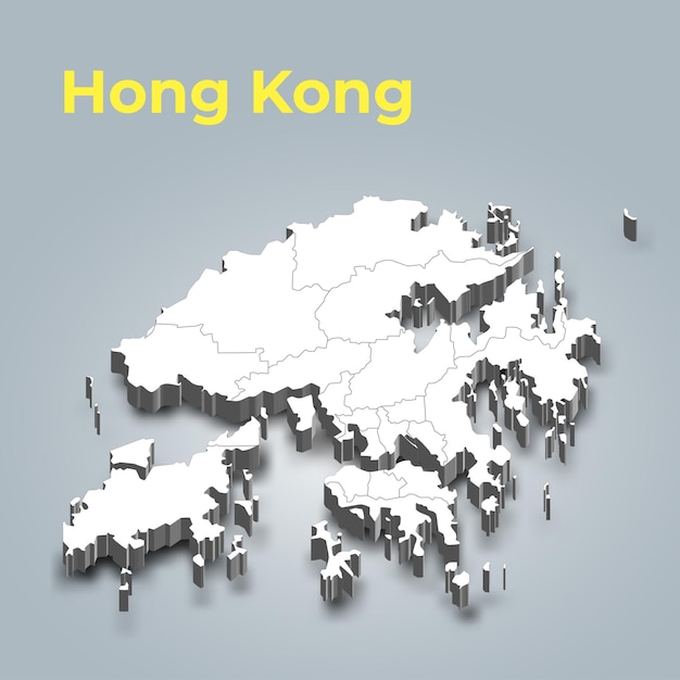 Vector hong kong 3d map with borders of regions and its capital