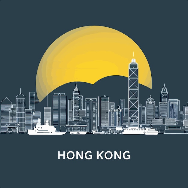 Vector hong kong city skyline vector