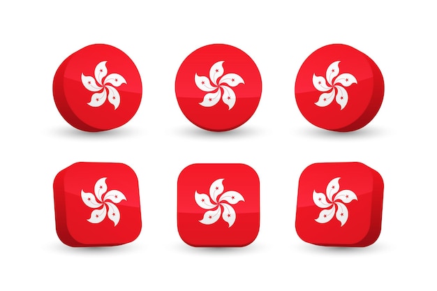 홍콩 국기 흰색에 고립 된 홍콩의 3d 벡터 일러스트 버튼 플래그