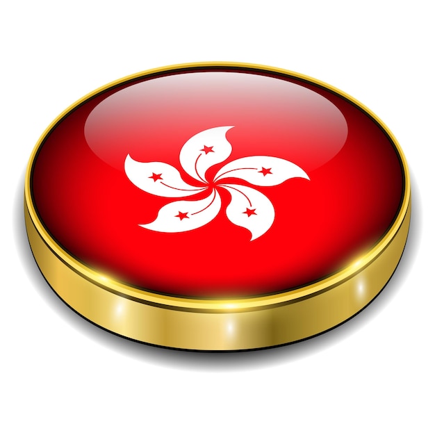 Hong kong Hong kong flag 3D button vector