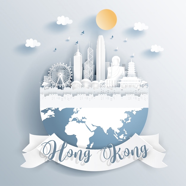 Vector hong kong landmarks on earth