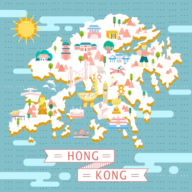 Vettore design della mappa di hong kong in stile piatto