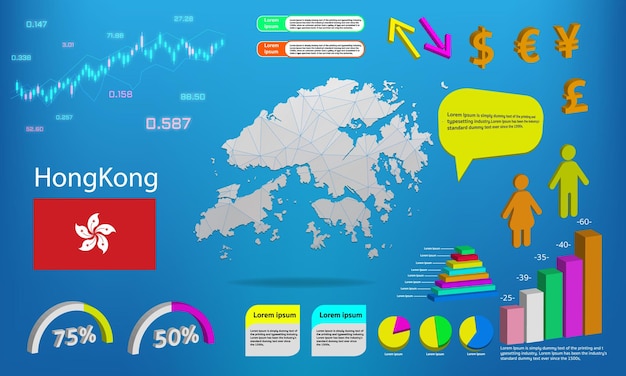 Vector hong kong map info graphics charts symbols elements and icons collection detailed hong kon map with high quality business infographic elements