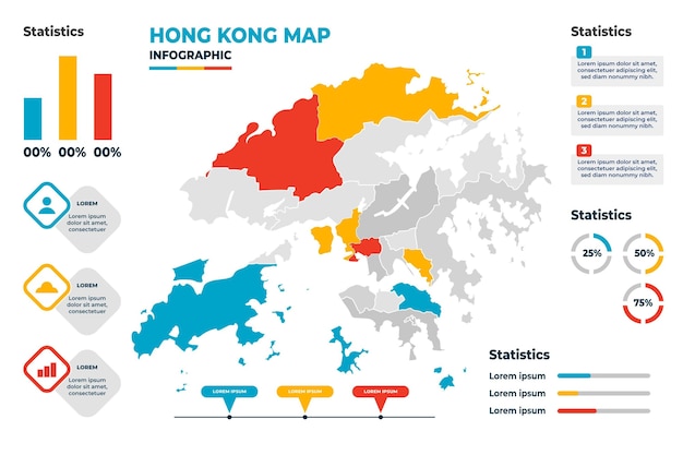 香港の地図のインフォグラフィック