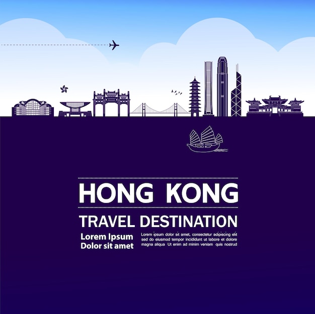 Hong kong travel destination grand illustration.