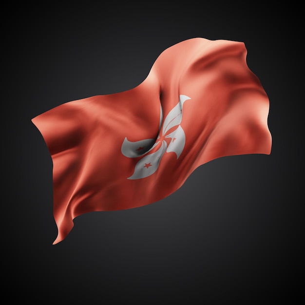 hong kong vector 3d flag with waves on a black background