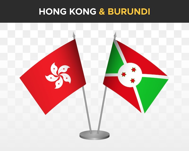 Bandiere da scrivania hong kong vs burundi mockup isolato 3d illustrazione vettoriale bandiera da tavolo