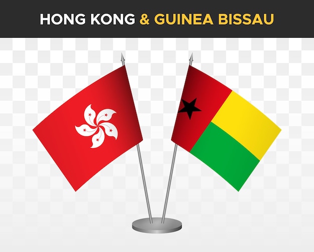 Hong Kong vs guinea bissau desk flags mockup isolated 3d vector illustration table flag