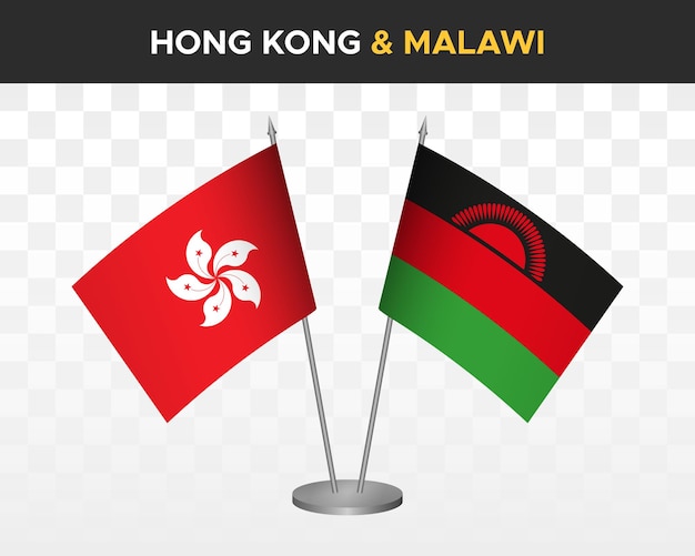 香港対マラウイ デスク フラグ モックアップ分離 3 d ベクトル イラスト テーブル フラグ