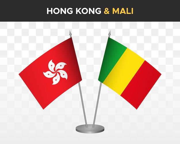 Hong Kong vs mali bureau vlaggen mockup geïsoleerde 3d vector illustratie tabel vlag
